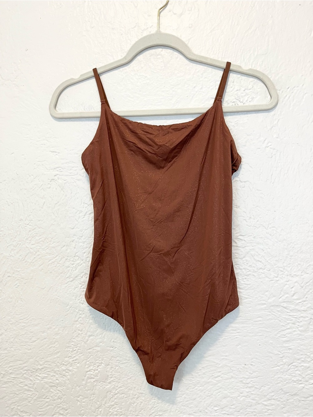 Women’s Brown Satin-Look Bandeau Bodysuit with Slim Straps
